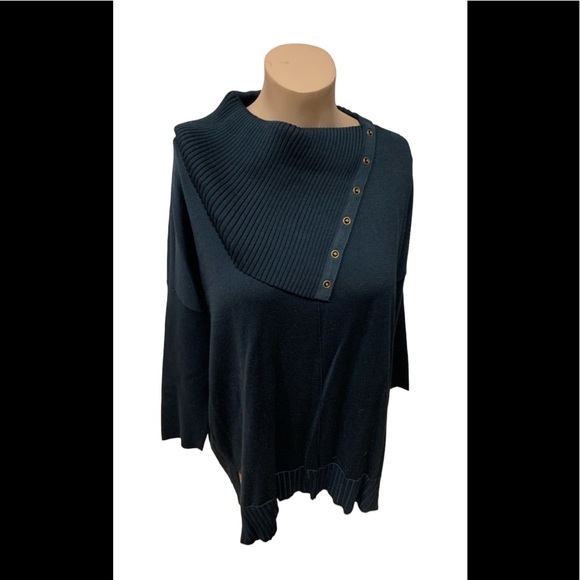 NWT Lilla P Cotton Modal 3/4 Sleeve Snap Neck Tunic Sweater in Deep Sea - Picture 7 of 8